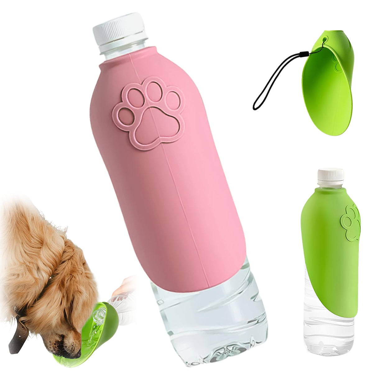 Dog Portable Water Bottle,Foldable Dog Water Bowl for Walks,Green