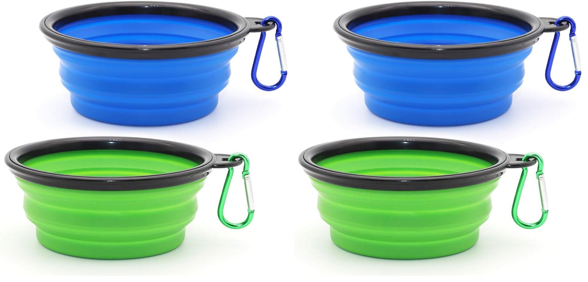Dog Bowl Pet Collapsible Bowls, 2 Pack for Cats Dogs, Portable Pet Feeding Watering Dish for Walking Parking Traveling with 2 Carabiners (Small, Blue+Green)
