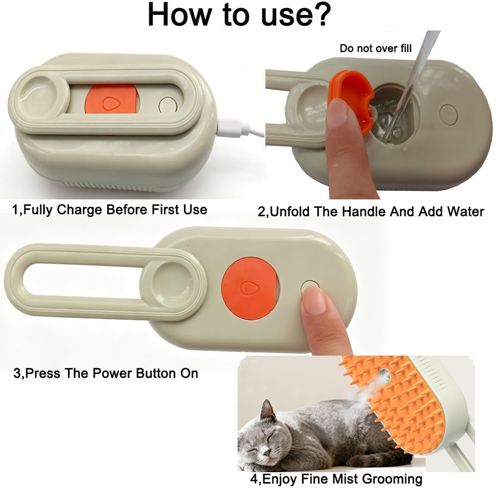3 in 1 Pet Grooming Comb, Cat Steam Brush,Silicone Hair Shedding Steam Comb