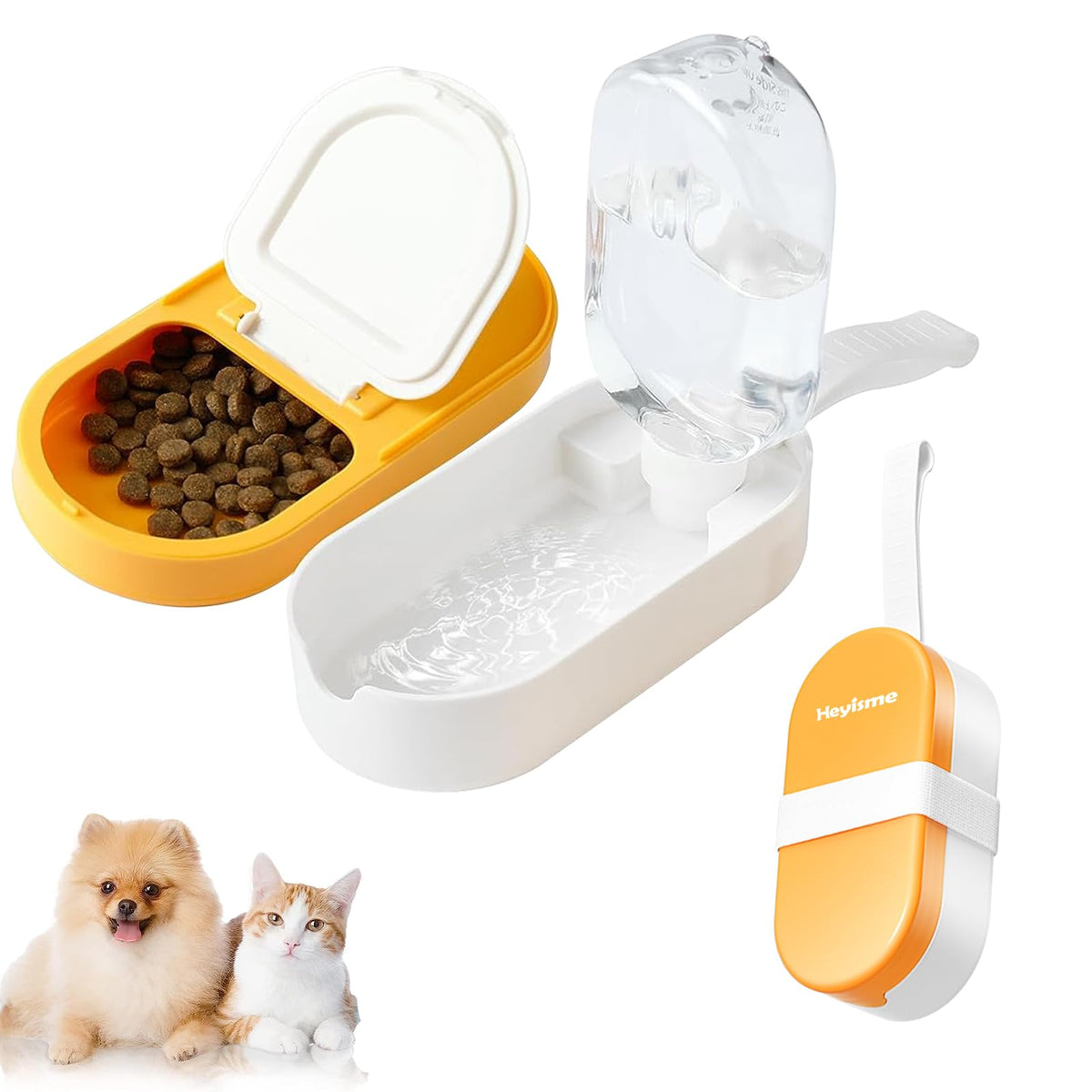 2-in-1 Dog Bowl & Water Bottle, Large Food Container for Dog Treats, Steak, Sticks, Bars - Portable Pet Dispenser for Hiking, Travel (Blue)