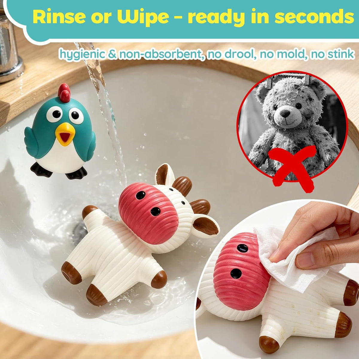 LECHONG 5 Pack Latex Dog Toys for Small Dogs – Squeaky Squeeze Toys, Puppy Teething Chew Toys, Soft Rubber Pet Toys, 4.7” Cute Farm Animal Set (Cow, Rabbit, Cat, Pig, Rooster)