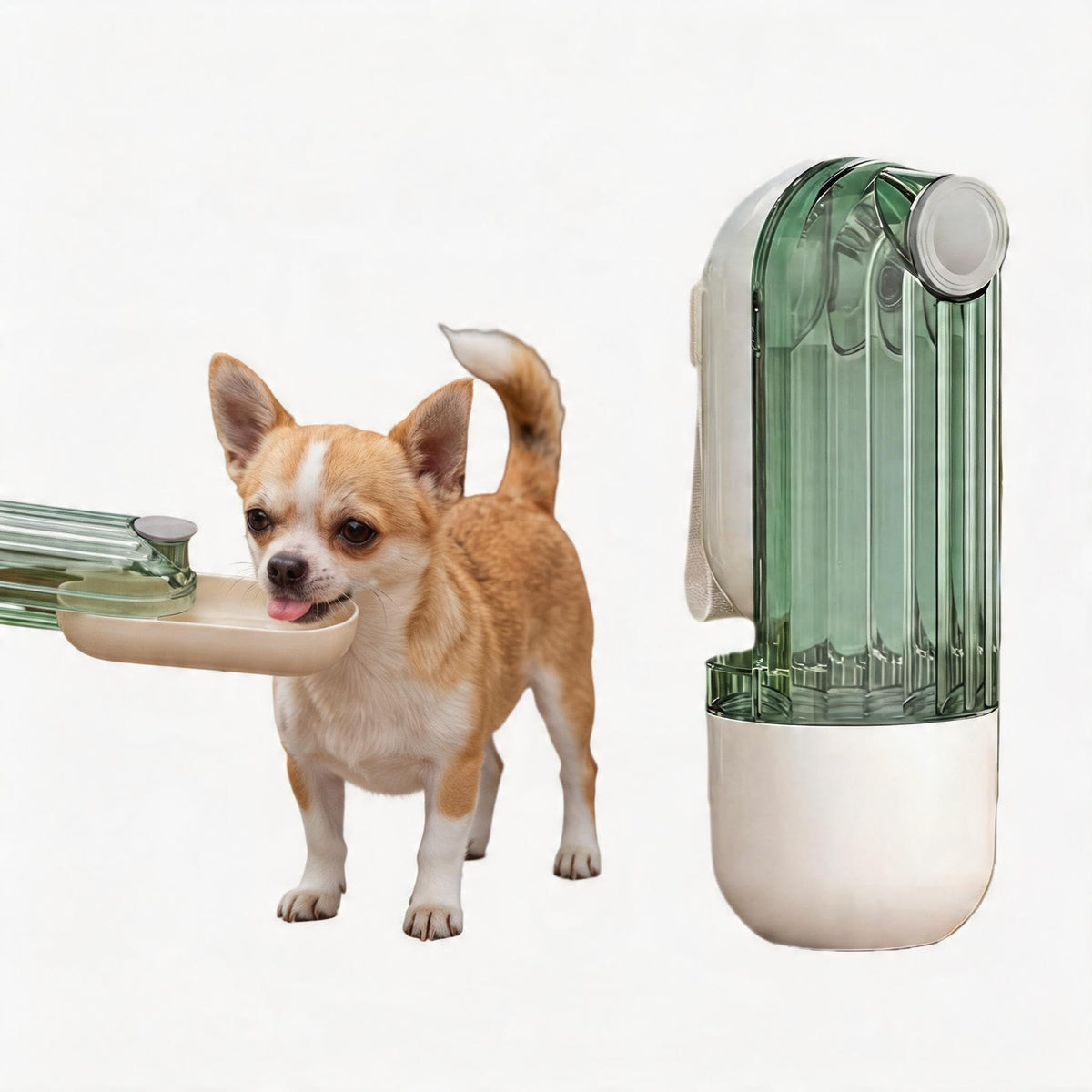 Portable Dog Water Bottle with Food Container, 2-in-1 Pet Water Dispenser & Travel Bowl, Leak-Proof Puppy Water Bottle for Small Dogs & Cats, Perfect for Walking, Hiking, Dog Mom Gifts (Beige)