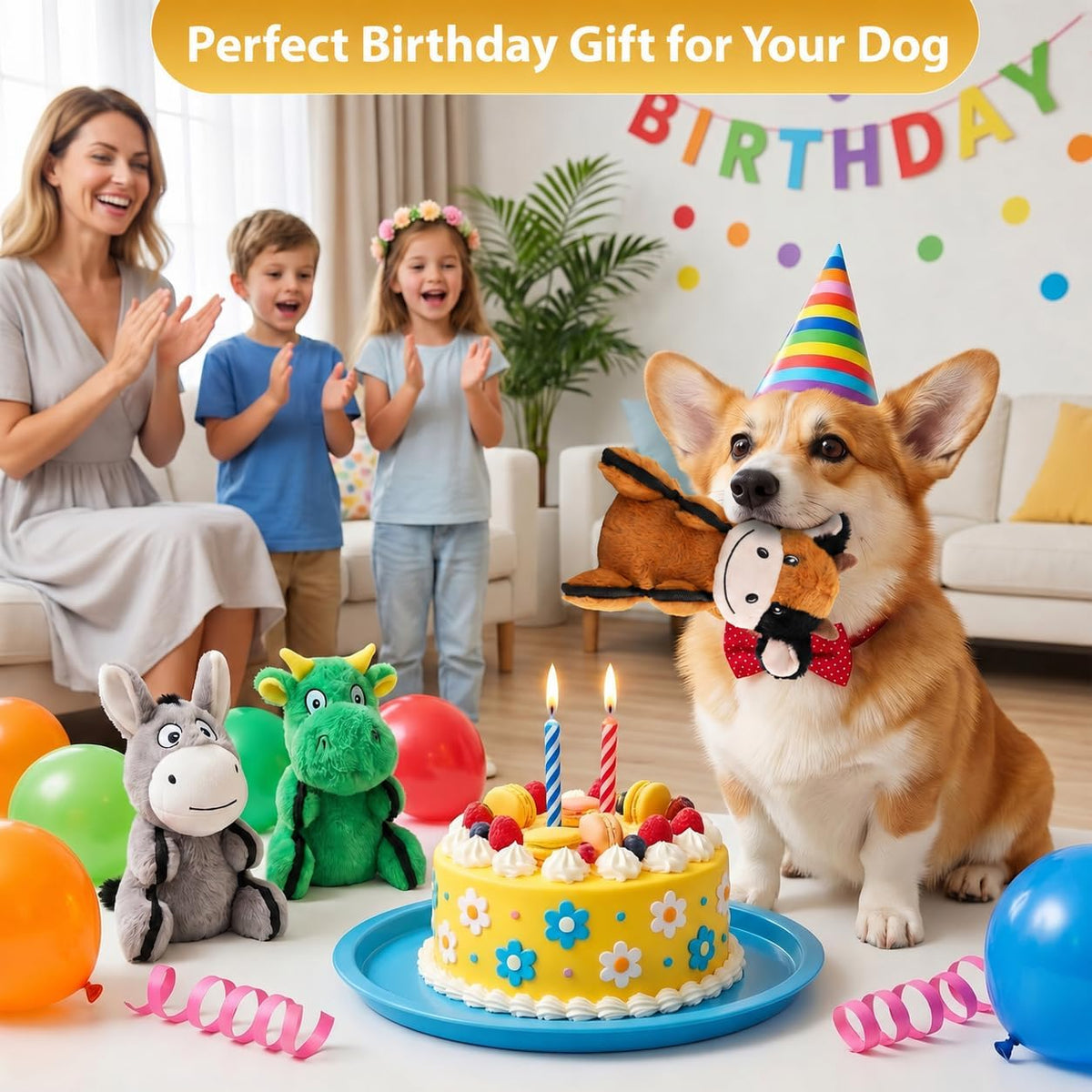 Drmstow 3-Pack Squeaky Plush Dog Toys for Small and Medium Dogs