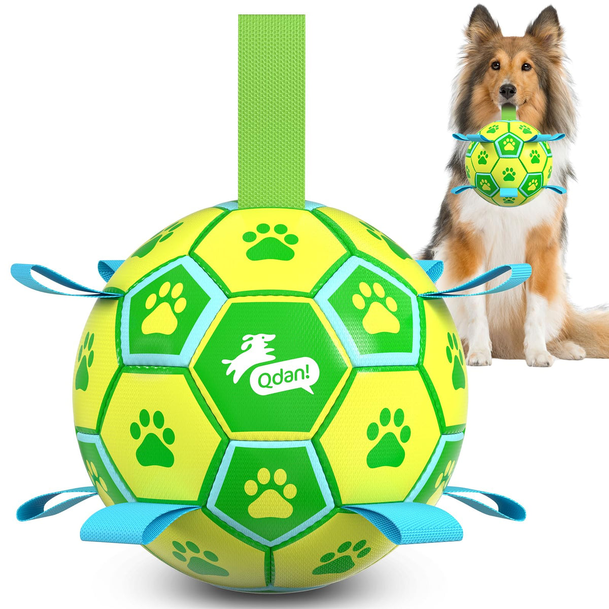 QDAN Dog Toys Dog Balls, 6 Inch Dog Soccer Ball with Straps, Herding Balls