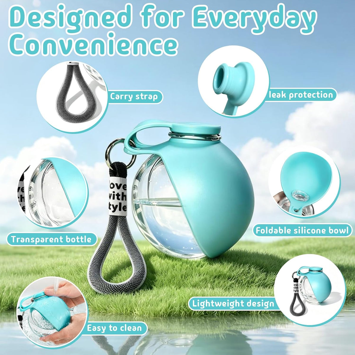 2 in 1 Portable Dog Water Bottle with Bowl, 10oz Leak-Proof Pet Dispenser