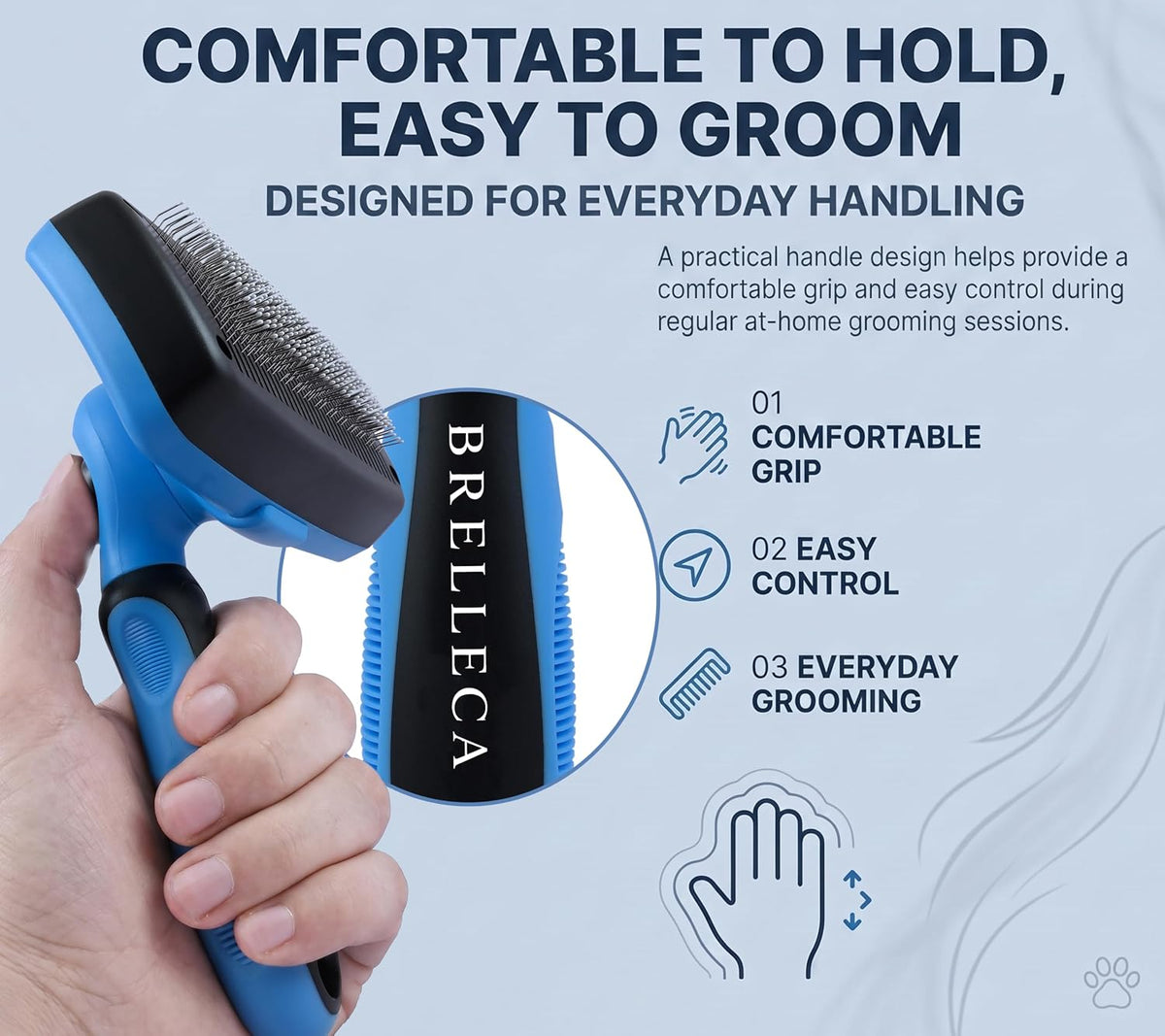 Self-Cleaning Slicker Brush for Dogs & Cats, Deshedding Tool, Blue