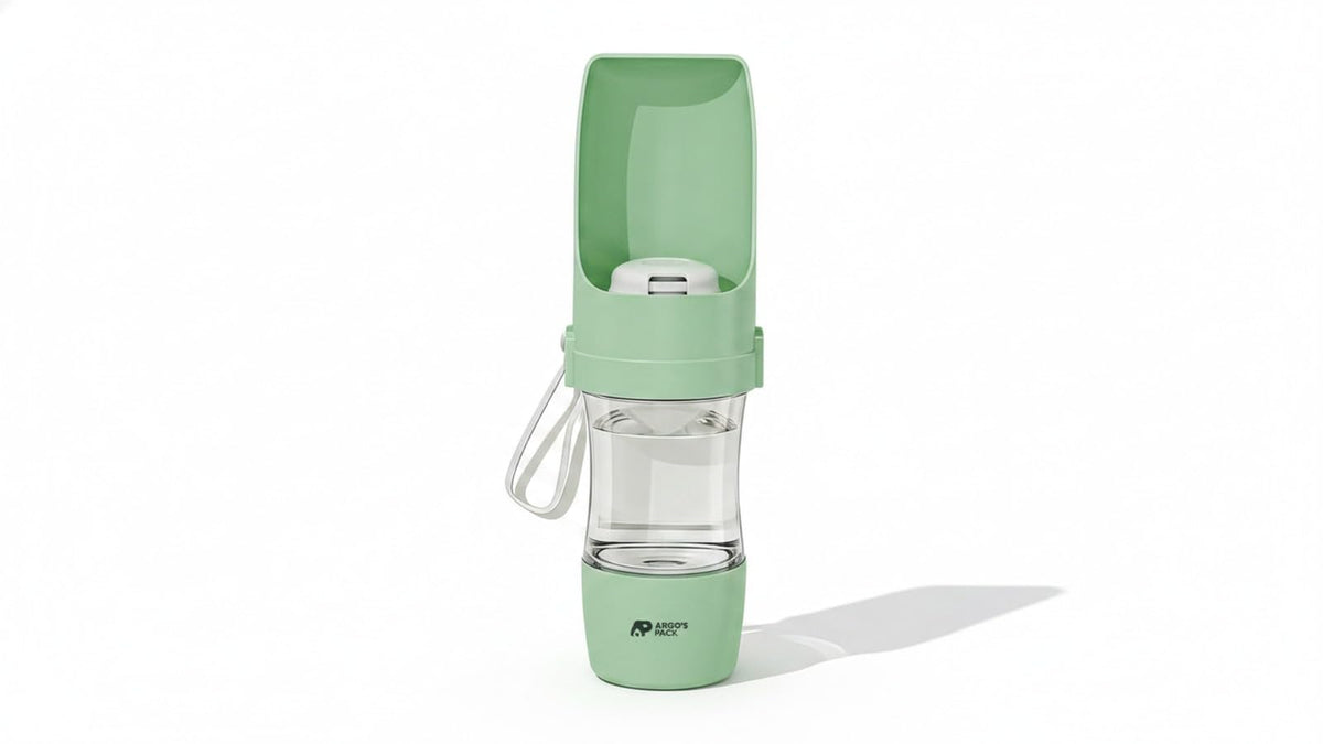 Argo's Pack 2-in-1 Portable Dog Water Bottle with Food Container, 250ml Water + 180ml Food, Foldable Bowl, Leak-Resistant Travel Dispenser for Walking & Hiking (Green)