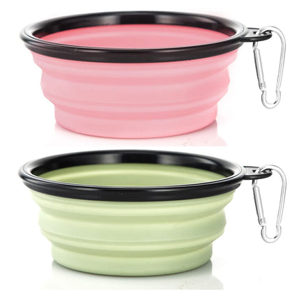 Dog Bowl Pet Collapsible Bowls, 2 Pack for Cats Dogs, Portable Pet Feeding Watering Dish for Walking Parking Traveling with 2 Carabiners (Small, Blue+Green)