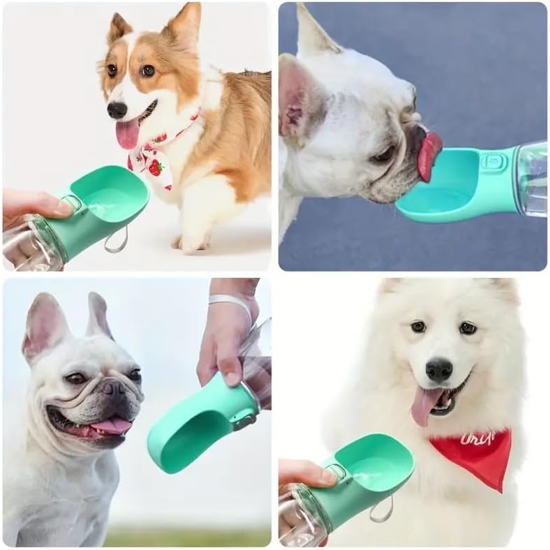 Leak-Proof Portable Dog Water Bottle with Built-in Bowl | Travel Pet Water Dispenser for Hiking, Walking & Outdoor Use | One-Hand Operation (Green)