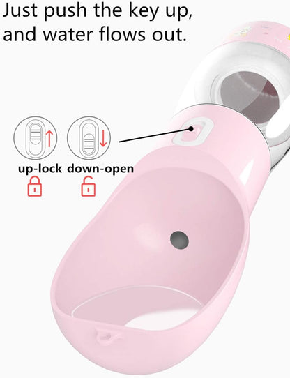Portable Dog Water Bottle with Food Container Dishwasher Safe-Pink