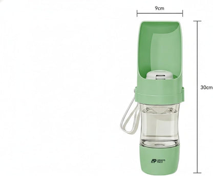 Argo's Pack 2-in-1 Portable Dog Water Bottle with Food Container, 250ml Water + 180ml Food, Foldable Bowl, Leak-Resistant Travel Dispenser for Walking & Hiking (Green)