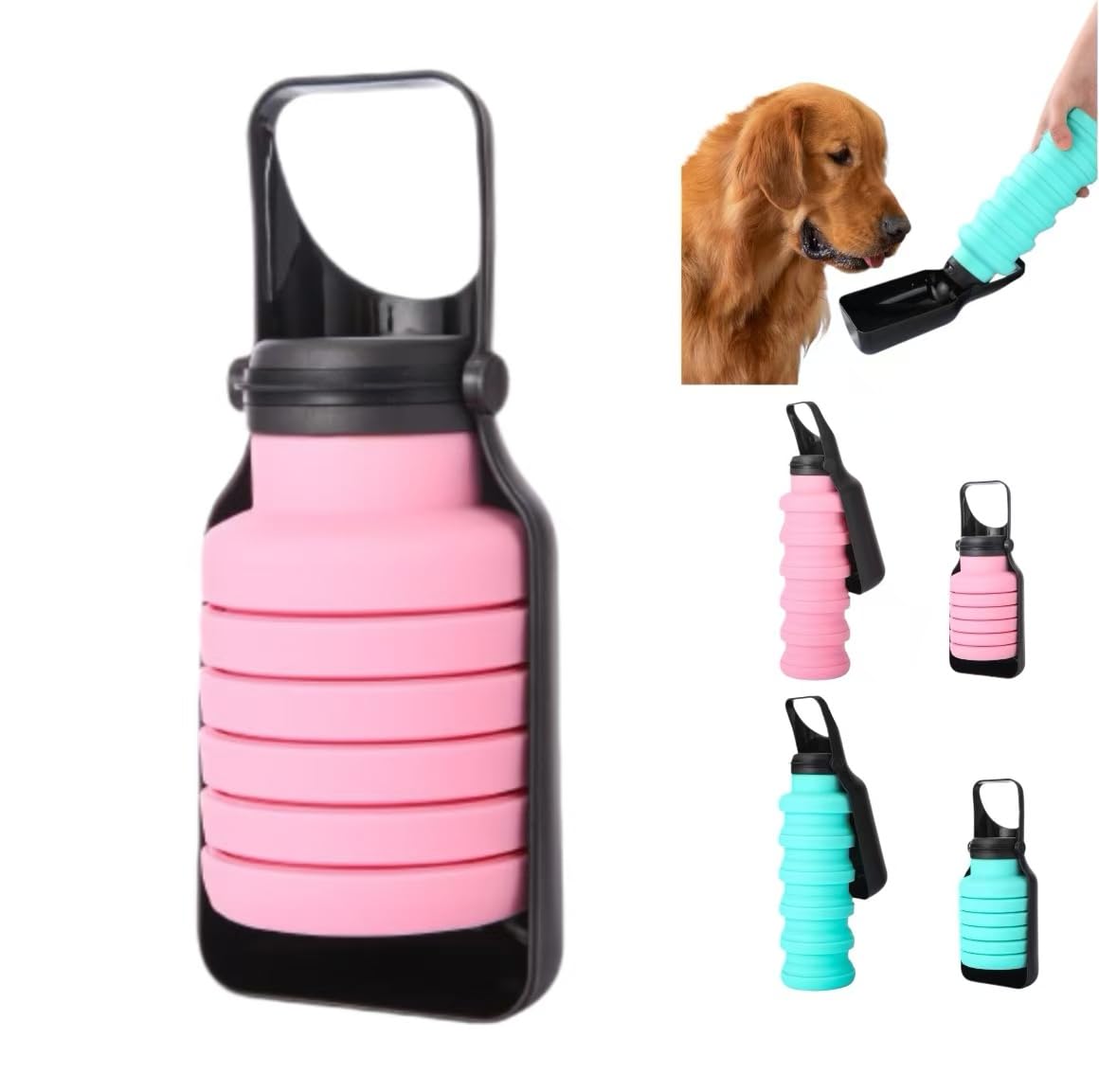Portable Dog Water Bottle Foldable, 500ml, Blue