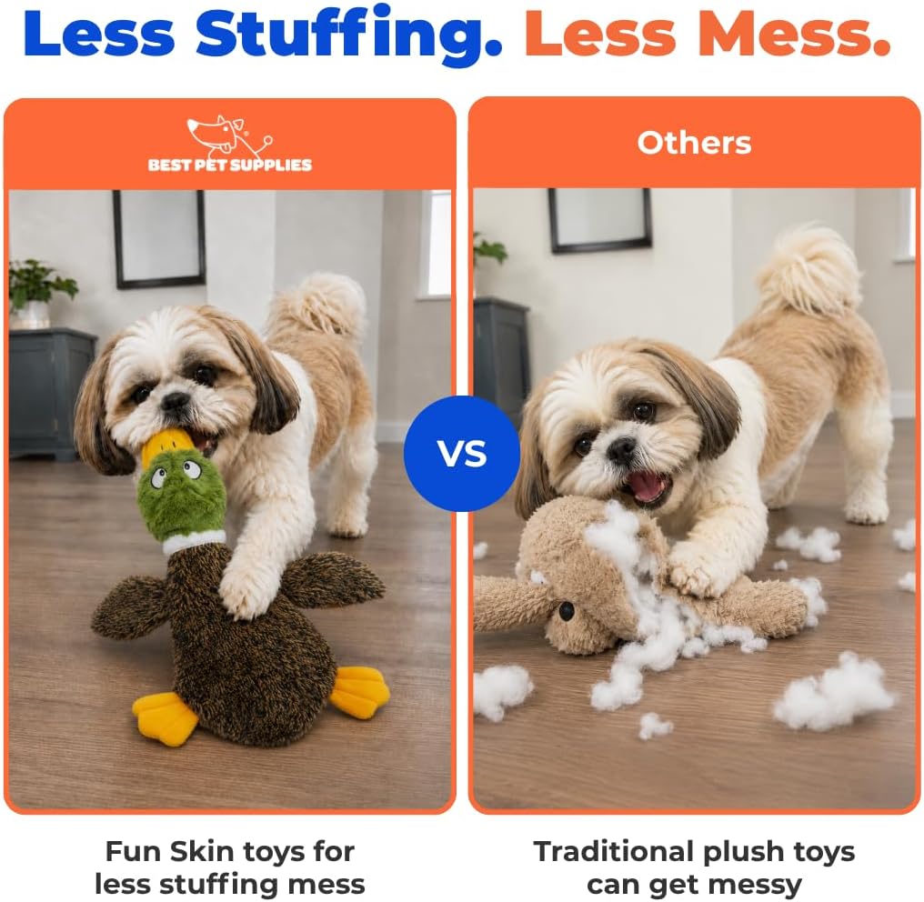 Best Pet Supplies 2-in-1 Fun Skin Stuffless Dog Toy - Wild Duck, Medium