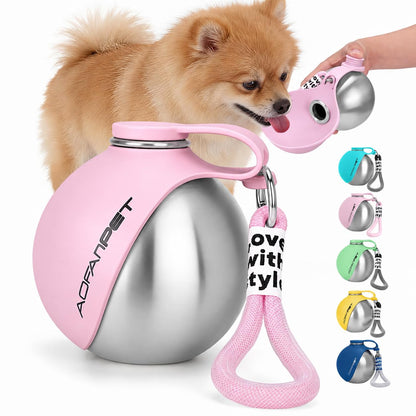 Portable Dog Water Bottle 10oz Stainless Steel Travel Bowl