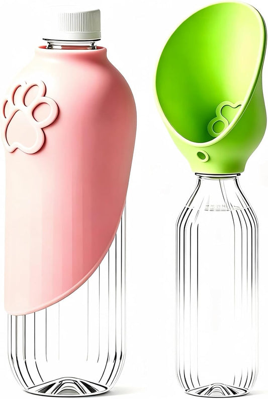 2PCS Dog Water Bottle Adapter Portable Silicone Dog Water Dispenser for Standard Water Bottles Leak Proof Outdoor Foldable Pet Water Feeder Bowl Dog Cat Walking Hiking Travel (Pink+Green)