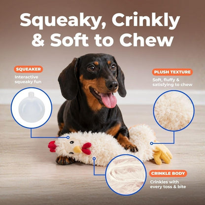 Best Pet Supplies Interactive Squeaky Dog Toy - Crinkle Chicken, Beige