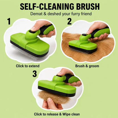 Cat & Dog Brush, Self Cleaning Slicker Brush for Long & Short Haired Pets, Deshedding Grooming Tool with Gentle Retractable Stainless Steel Pins, Reduces Shedding, Easy to Clean