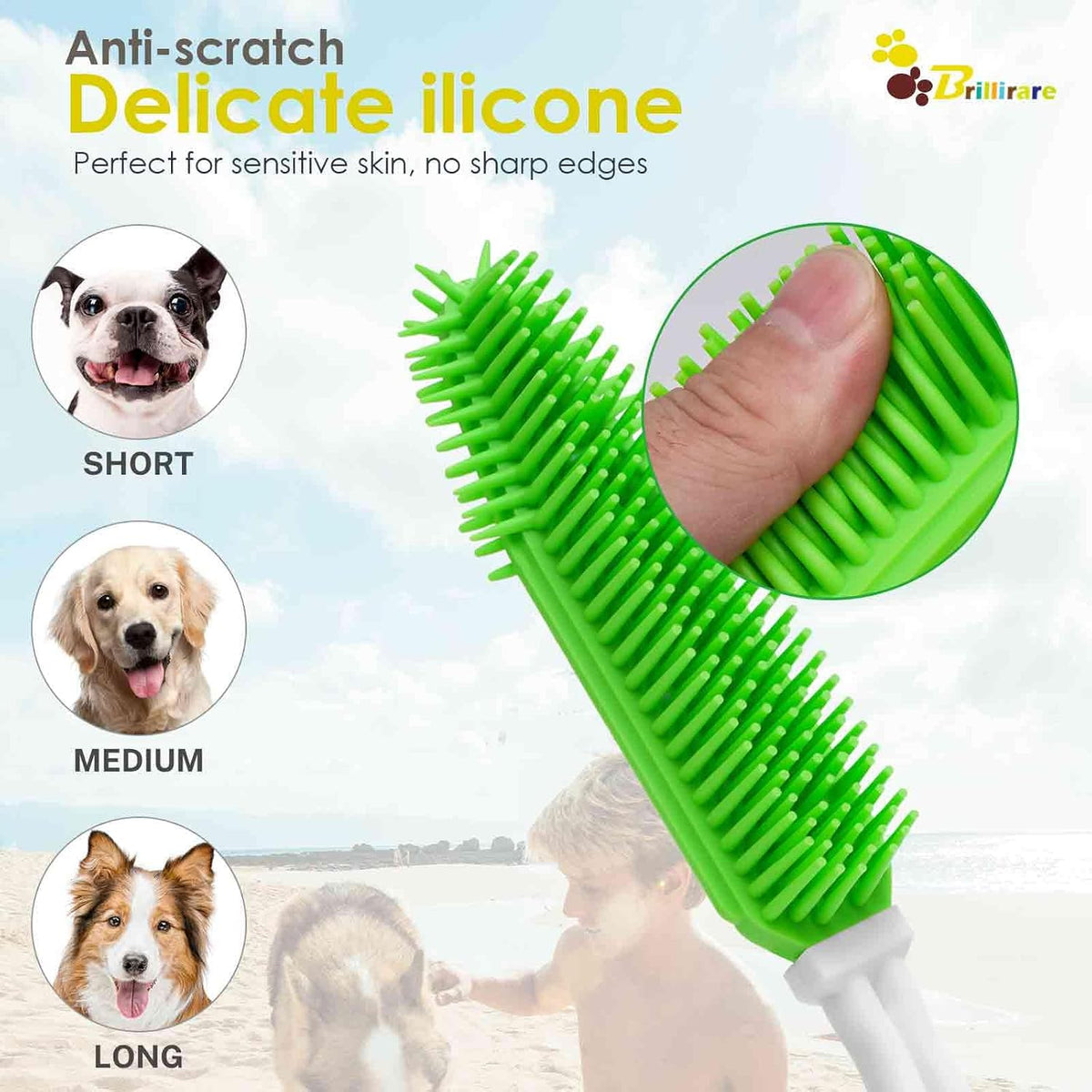 2 Pack Dog Grooming Bath Brush, Premium Soft Silicone Pet Brushes with Handle, Shampoo Soothing Comb for Wet Dry Long Short Haired Dogs & Cats Massaging, Deshedding Shower Scrubbing