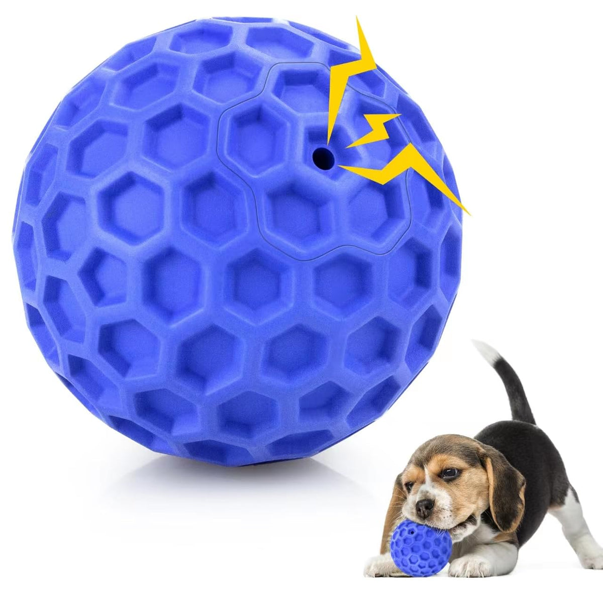DISSKNIC Indestructible Squeaky Dog Ball, Relieves Anxiety, Cleans Teeth, Interactive Chew Toy for Aggressive Chewers, Dog Toy for Large Breeds, Outdoor Waterproof