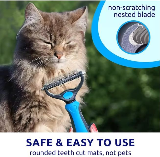 2-in-1 Pet Dematting Comb & Undercoat Rake – Professional Dog Deshedding Brush & Cat Detangler Tool for Stubborn Mats, Knots & Loose Fur Removal, Blue