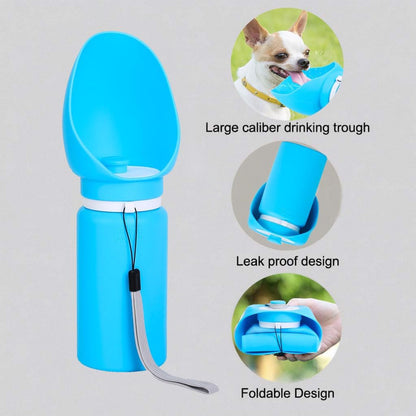 Portable Dog Water Bottle, Collapsible Water Bottle for Dogs Perfect for Walking, Hiking and Outdoors, Pet Drink Cup, Foldable Pet Travel Bowl with Wide Mouth Design, Leak Proof, Blue, 18.6oz/550ml