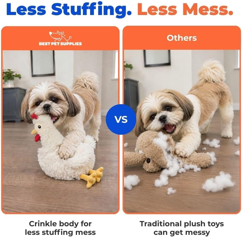 Best Pet Supplies Interactive Squeaky Dog Toy - Crinkle Chicken, Beige