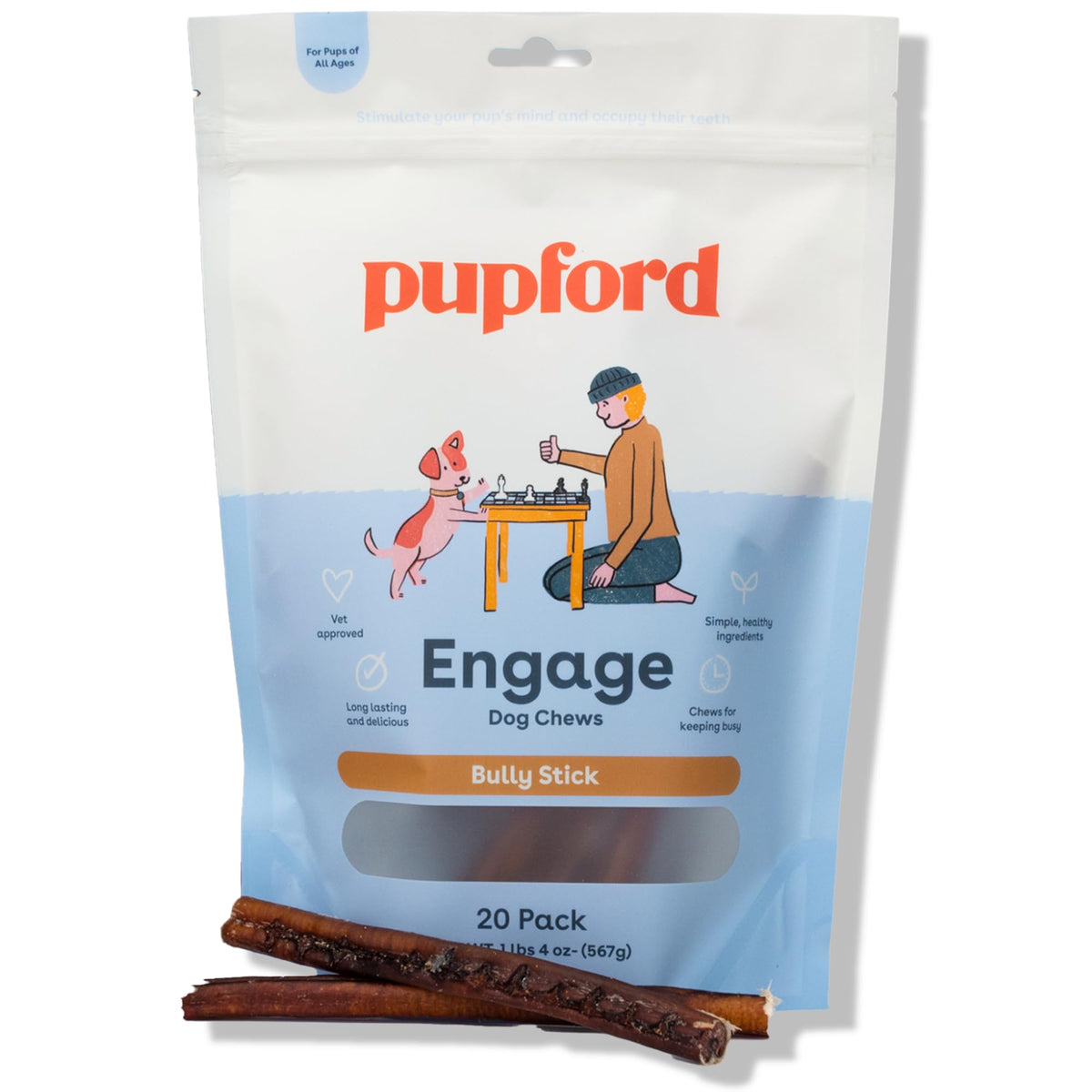 Pupford Bully Sticks for Dogs & Puppies, Teething Chew Toy (6", 10 Count)