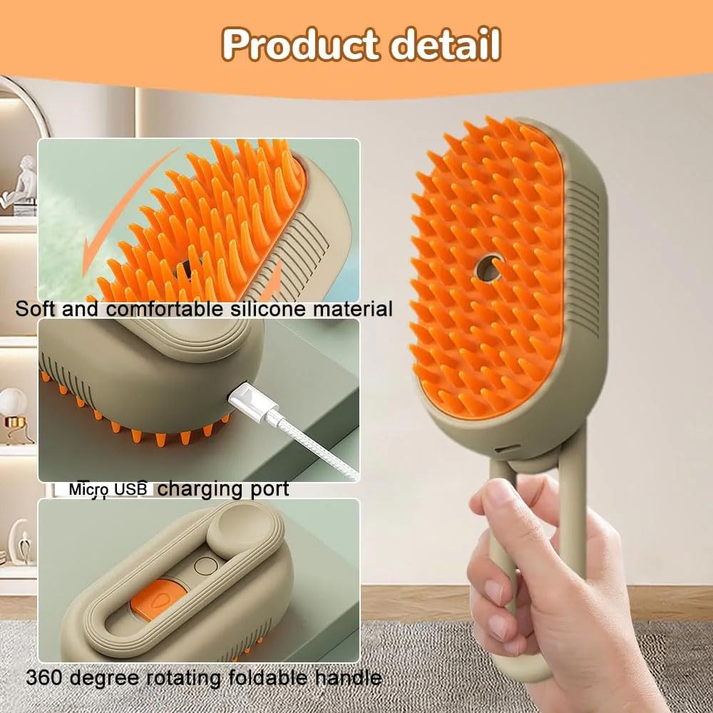 3 in 1 Pet Grooming Comb, Cat Steam Brush,Silicone Hair Shedding Steam Comb