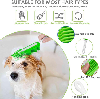 2 Pack Dog Grooming Bath Brush, Premium Soft Silicone Pet Brushes with Handle, Shampoo Soothing Comb for Wet Dry Long Short Haired Dogs & Cats Massaging, Deshedding Shower Scrubbing