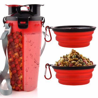 Dog Travel Water Bottle Collapsible Bowls, 2 in 1 Pet Food Container with Collapse Bowls, Outdoor Portable Water Bowls for Walking, Traveling, Camping and Hiking (Orange)