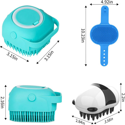 Comotech 3-in-1 Dog Grooming Brush | Adjustable Handle Shampoo Brush & Scrubber for Short & Long Haired Dogs & Cats (Blue Blue White)