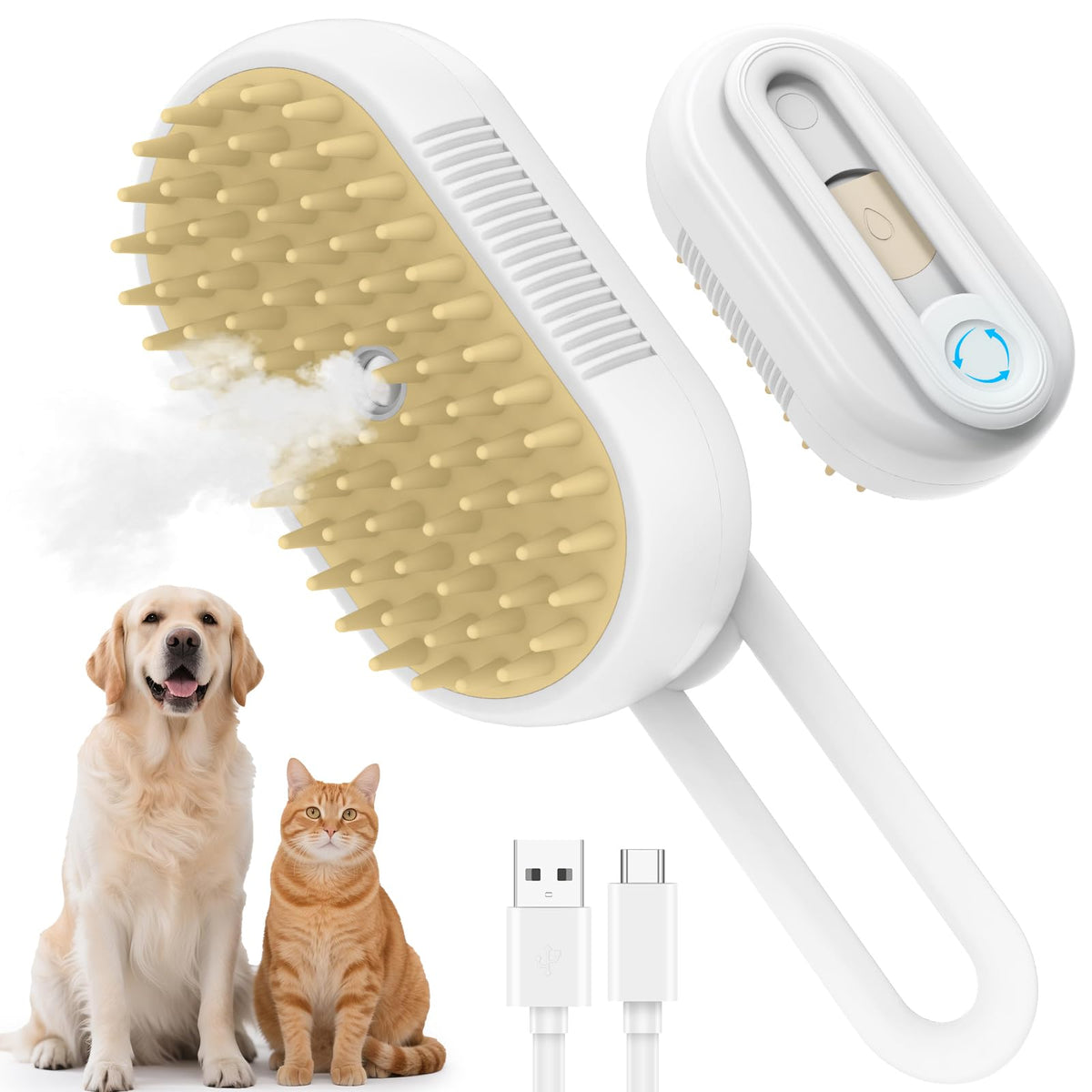 Pet Grooming Brush with Gentle Cool Water Mist for Long & Short Haired Cats and Dogs（Purple）