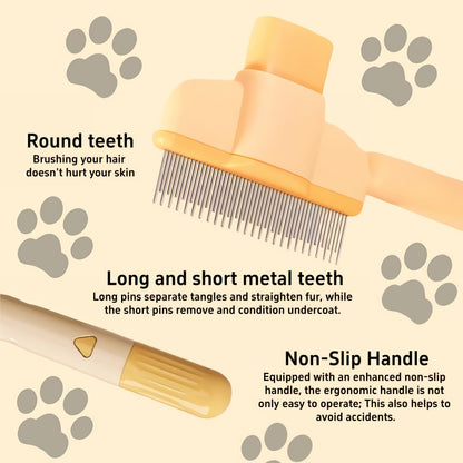 TemApex 2PCS Pet Comb for Dogs & Cats with Long & Short Stainless Steel Metal Teeth for Shedding and Tangles, Self-Cleaning Pet Comb for Dogs and Cats, Comfort and safety