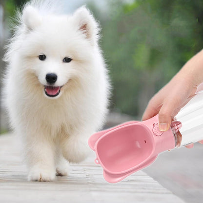Pet Cat Puppy Dog Travel Water Bottle Dispenser with Food Container, Portable Dog Water Bottle for Walking Hiking Outdoor, Pink, 350ml/12oz