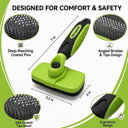 Cat & Dog Brush, Self Cleaning Slicker Brush for Long & Short Haired Pets, Deshedding Grooming Tool with Gentle Retractable Stainless Steel Pins, Reduces Shedding, Easy to Clean
