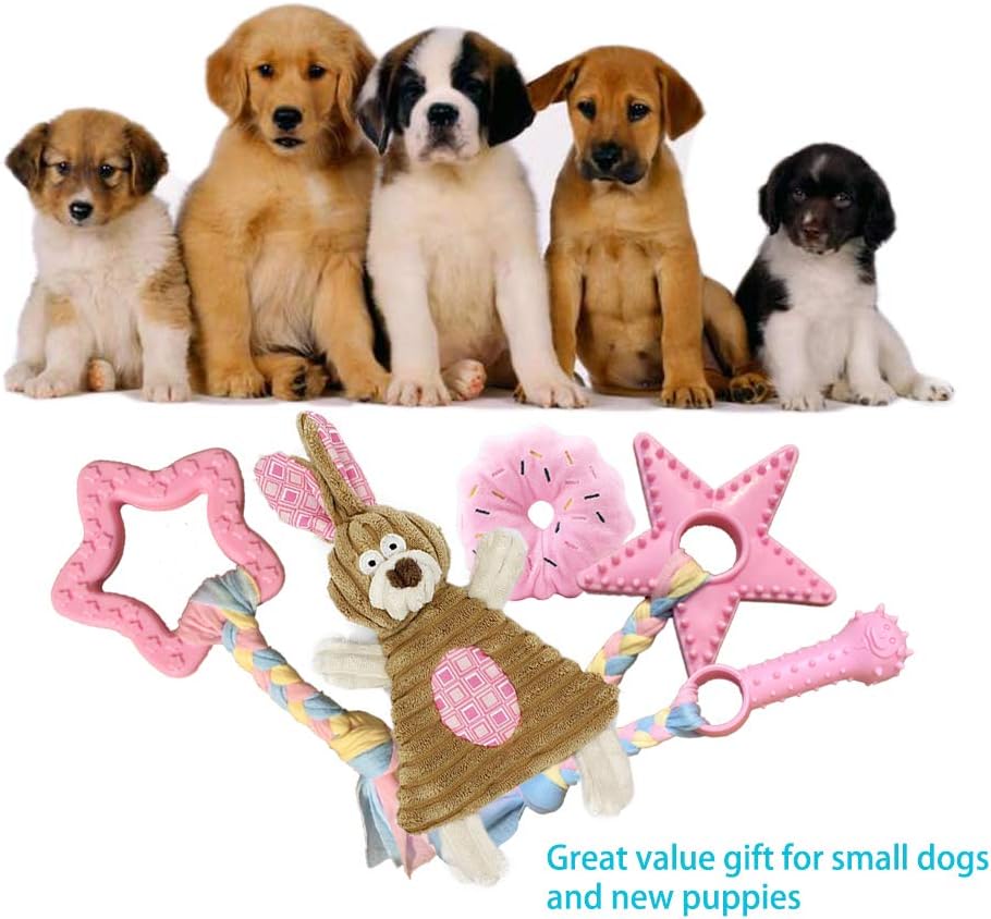 Volacopets Puppy Toys for Teething, Puppy Chew Toys for Small Dogs, Crinkle Dog Toys Small Breed Boredom and stimulating, Dog Toys for Small Dogs, Pink, 5-Pack