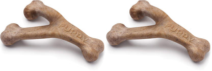 Benebone Puppy 2-Pack Dental Chew/Wishbone Dog Chew Toys, Real Bacon