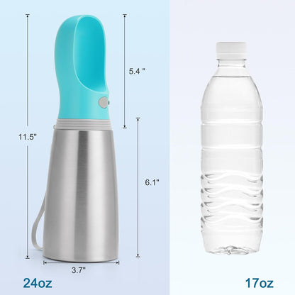 Portable Dog Water Bottle, 24 OZ Stainless Steel Pet Water Dispenser