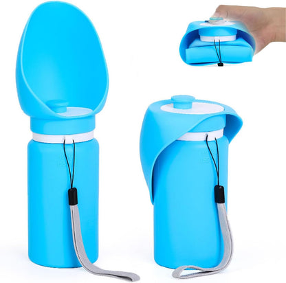 Portable Dog Water Bottle, Collapsible Water Bottle for Dogs Perfect for Walking, Hiking and Outdoors, Pet Drink Cup, Foldable Pet Travel Bowl with Wide Mouth Design, Leak Proof, Blue, 18.6oz/550ml