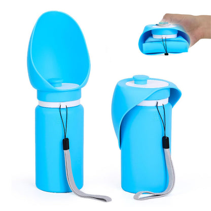 Portable Dog Water Bottle, Collapsible Water Bottle for Dogs Perfect for Walking, Hiking and Outdoors, Pet Drink Cup, Foldable Pet Travel Bowl with Wide Mouth Design, Leak Proof, Blue, 18.6oz/550ml