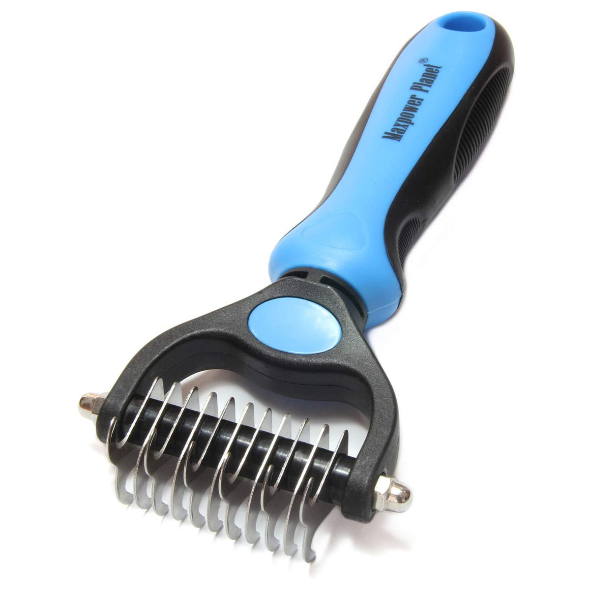 Maxpower Planet Pet Grooming Brush - Double Sided, Extra Wide for Dogs and Cats - Dematting Undercoat Rake, Reduces Shedding by 95%, Purple