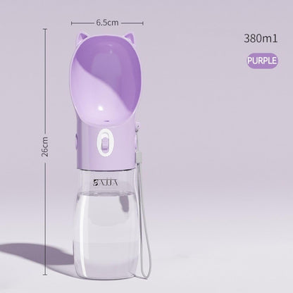 Dog Water Bottle Dispenser 380ml – Leak-Proof Lock, One-Hand Operation | Portable Pet Travel Water Bottle with Built-in Bowl | Purple-Don't Forget to Claim Your