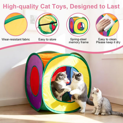 Retro Shaw 33Pcs Cat Toys Pack for Indoor Cats Kitten, with Cube Tunnel