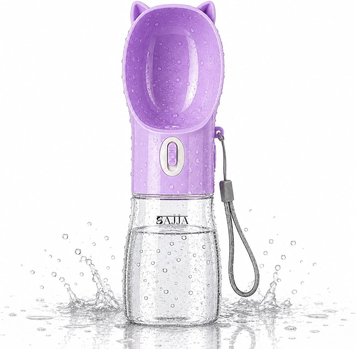 Dog Water Bottle Dispenser 380ml – Leak-Proof Lock, One-Hand Operation | Portable Pet Travel Water Bottle with Built-in Bowl | Purple-Don't Forget to Claim Your