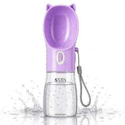 Dog Water Bottle Dispenser 380ml – Leak-Proof Lock, One-Hand Operation | Portable Pet Travel Water Bottle with Built-in Bowl | Purple-Don't Forget to Claim Your