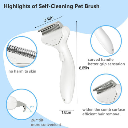 Undercoat Rake for Dogs & Cats, Self‑Clean Deshedding Brush, Dematting Comb