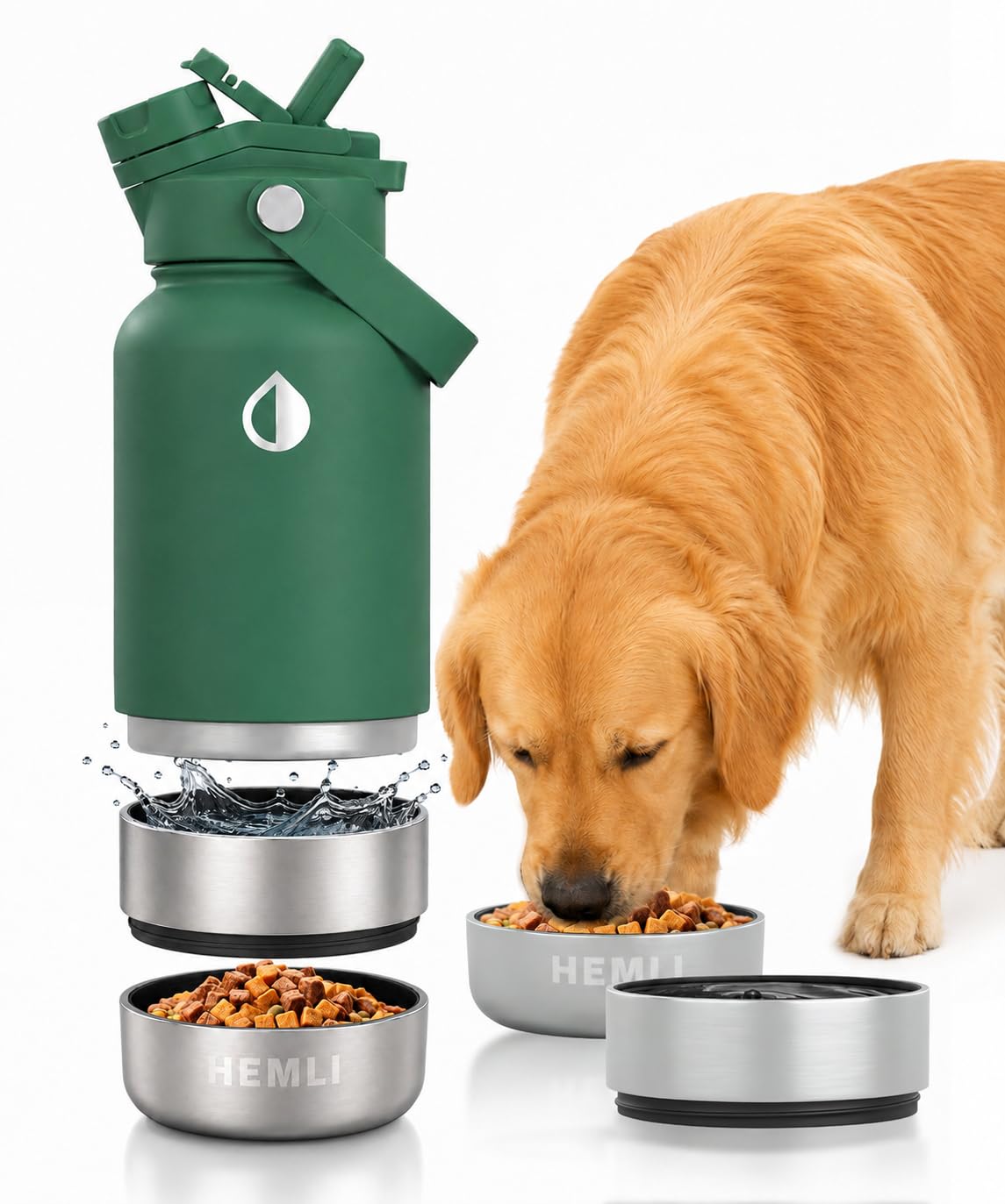 32 oz. Dog Water Bottle, Insulated Dog Travel Water Bottle, Stainless Steel Pet Water Bottle Dispenser, Portable Food and Water Bowl for Dogs for Walking Dog Canteen Travel Kit