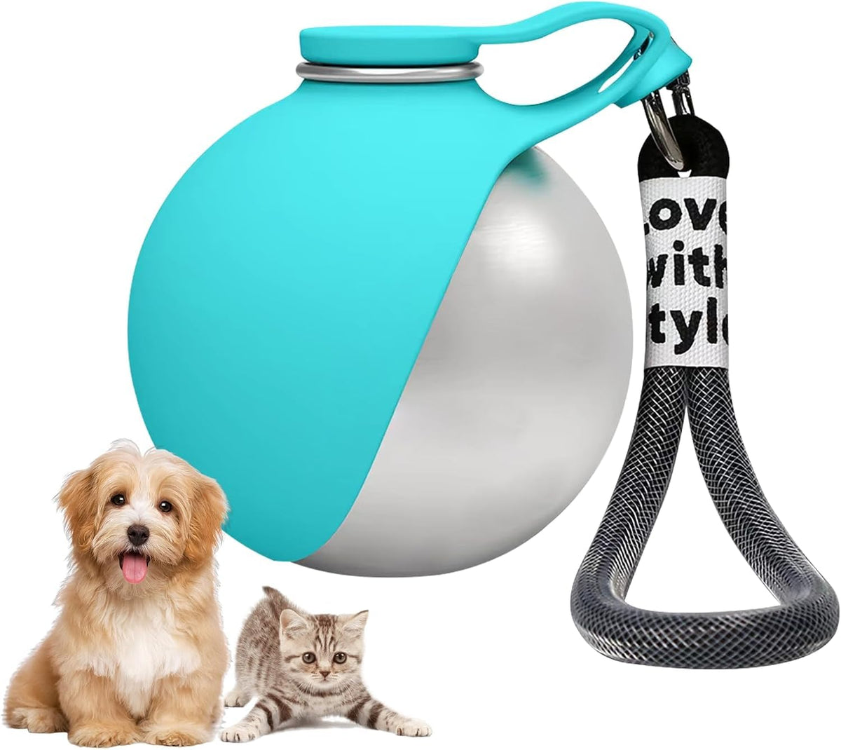 2in1 Portable Dog Water Bottle Portable,10oz Stainless Steel Leak Proof Pet Water Bottle Portable Dog Water Bottle Silicone Bowl,Outdoor Travel Water Bottle for Dogs Walking Hiking Camping, Pink