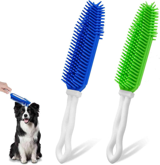 2 Pack Dog Grooming Bath Brush, Premium Soft Silicone Pet Brushes with Handle, Shampoo Soothing Comb for Wet Dry Long Short Haired Dogs & Cats Massaging, Deshedding Shower Scrubbing
