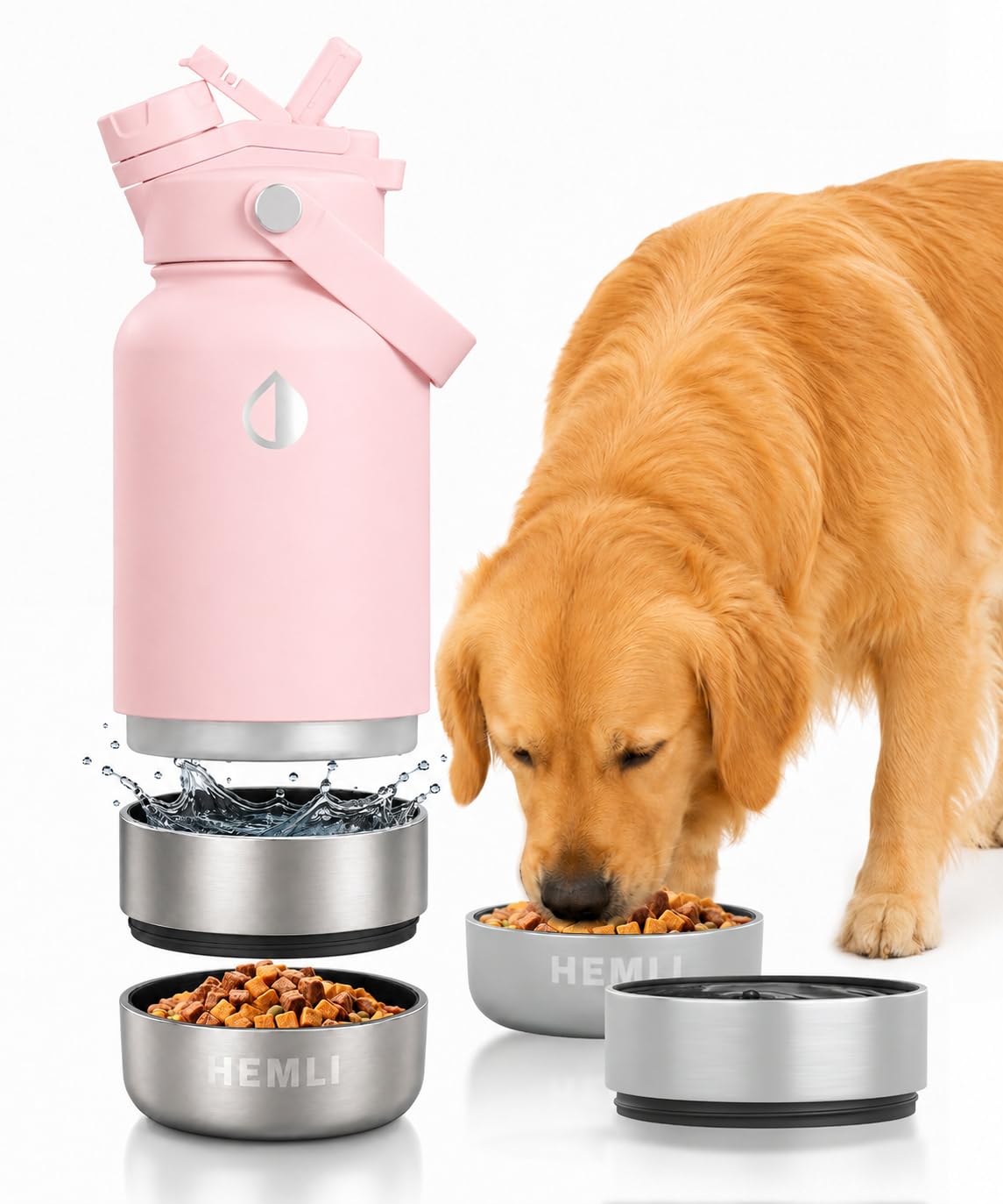 32 oz. Dog Water Bottle, Insulated Dog Travel Water Bottle, Stainless Steel Pet Water Bottle Dispenser, Portable Food and Water Bowl for Dogs for Walking Dog Canteen Travel Kit